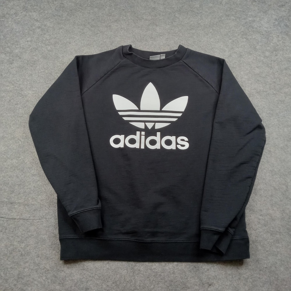 Adidas Sweatshirt Womens Large Black Trefoil Originals Crewneck Pullover DV2612‎